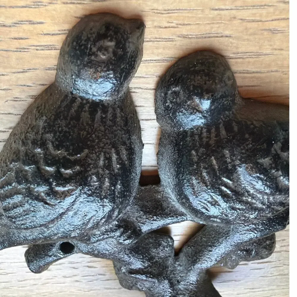 Rustic iron vintage coat hook retro PAIR OF BIRDS woodland cast iron